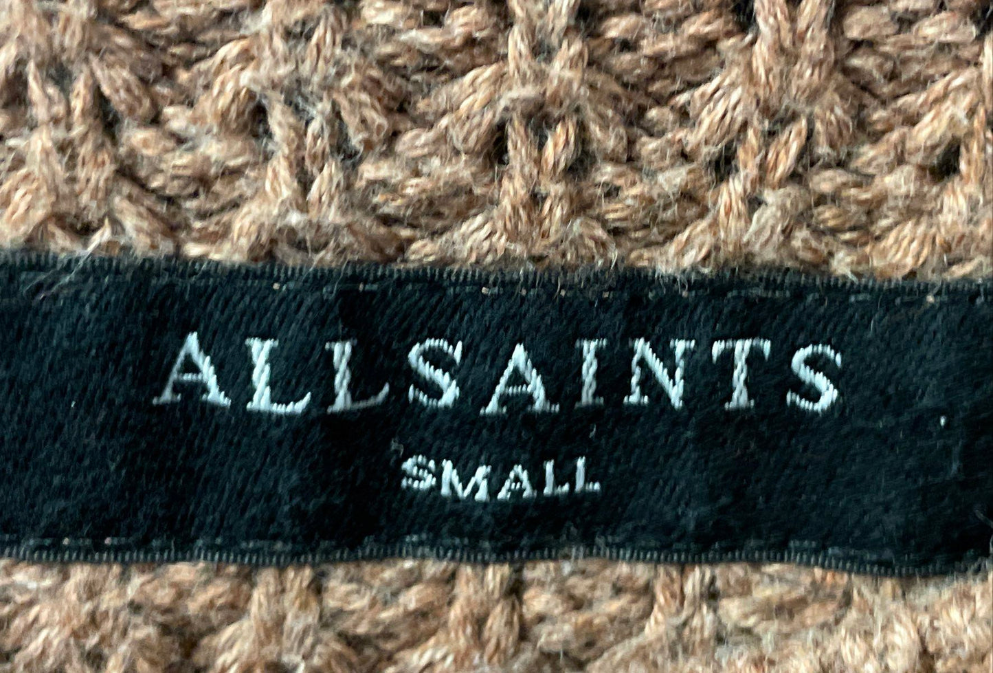AllSaints Men's Brown Torre Crew Cotton Textured Waffle Knit Sweater Sz S