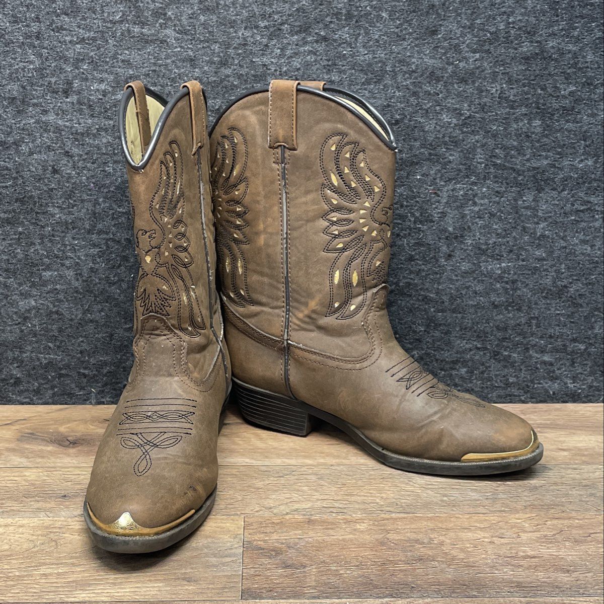 Canyon Ridge Brown Eagle Western Cowboy Boots Metal Toe Tips Youth Size 6