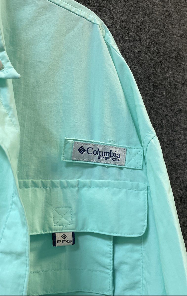 Columbia Men's PFG Bahama II Long Sleeve Fishing Shirt Aqua Blue Sz XL