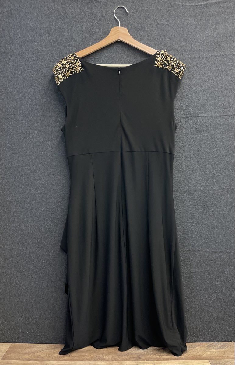 Alex Evenings Women's Black Draped Cowl Neck Beaded Shoulder Cocktail Dress 16