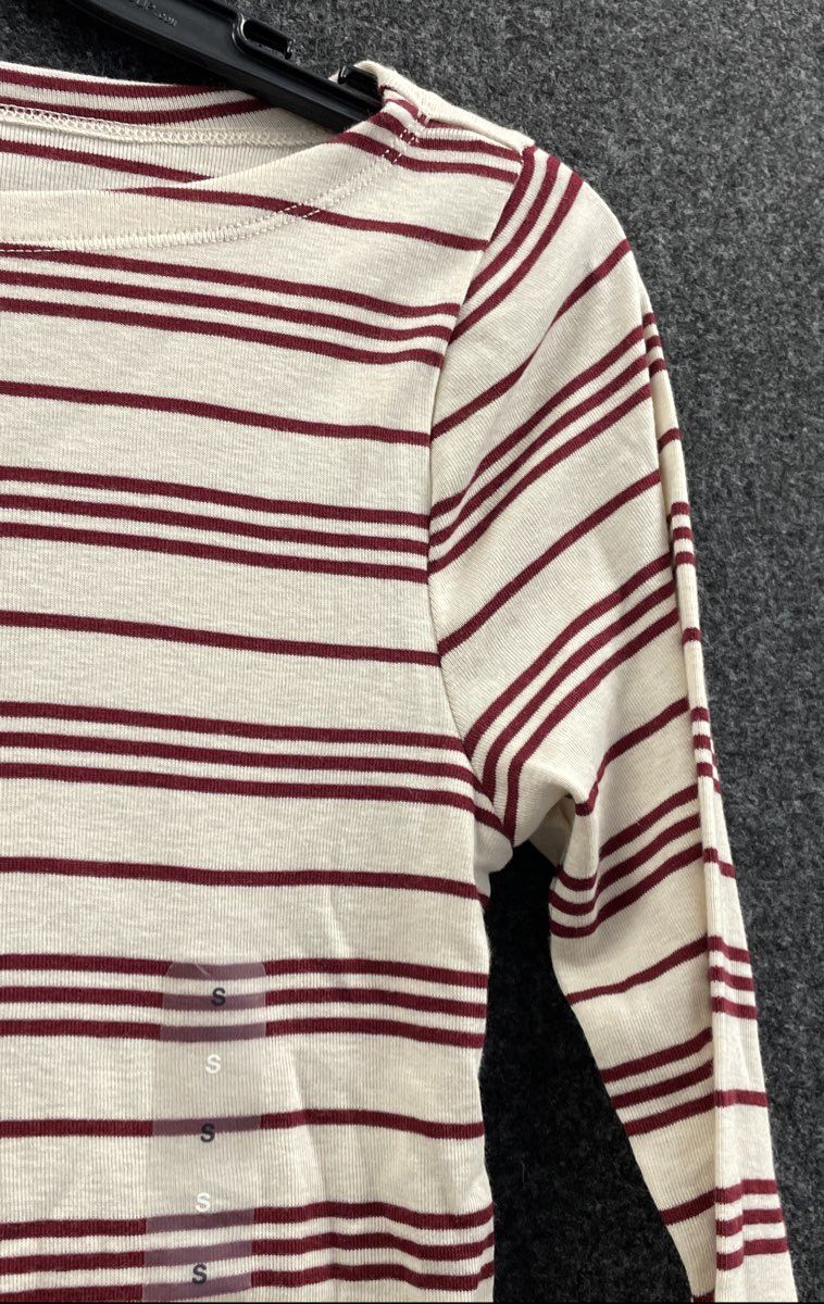 Gap Women's Favorite Tee Cream Maroon Striped Long Sleeve Cotton Modal Sz S NWT