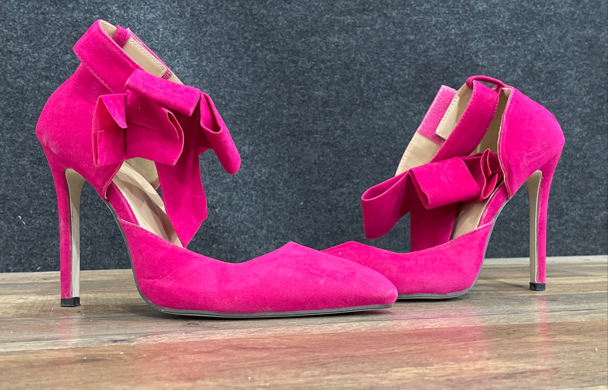 MM July Purple Pointed Toe Bow Ankle Strap Pumps High Heels Size 40