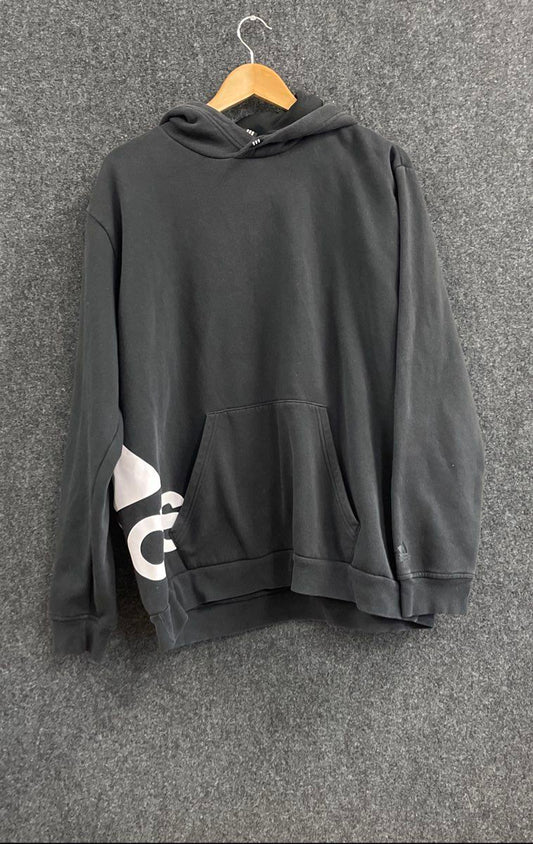 Adidas Men's Black Wrap Around Logo Fleece Pullover Hoodie Sz M