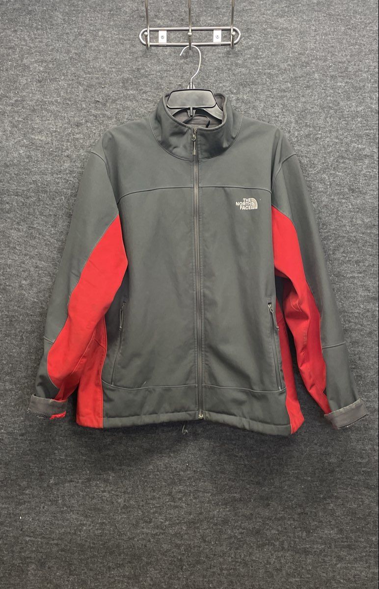 The North Face Men's Gray Red Softshell Fleece Lined Full Zip Jacket Sz XL