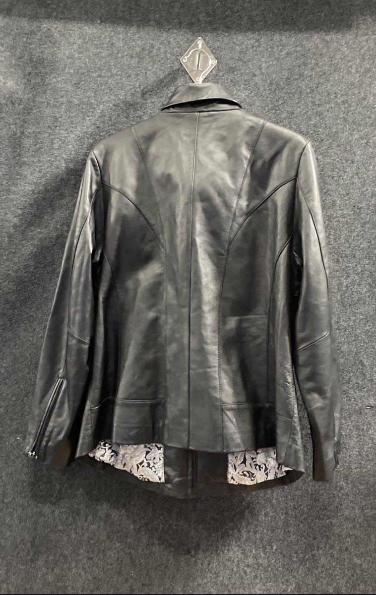Lane Bryant Women's Black Leather Funnel Neck Paisley Jacket Sz 14/16