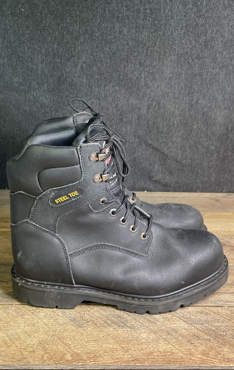 Brahma Iron Tough II Steel Toe Black Leather Men's Work Boots Size 10 XW