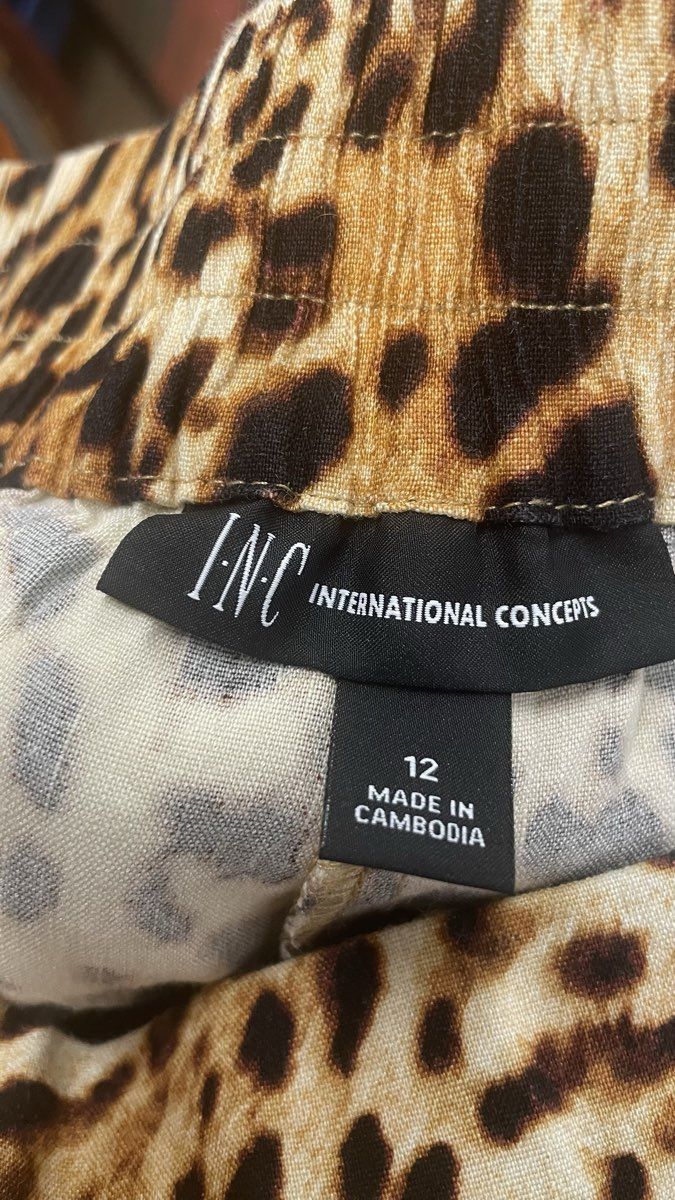 INC International Concepts Women's Leopard Wide Leg High Rise Pants NWT Sz 12