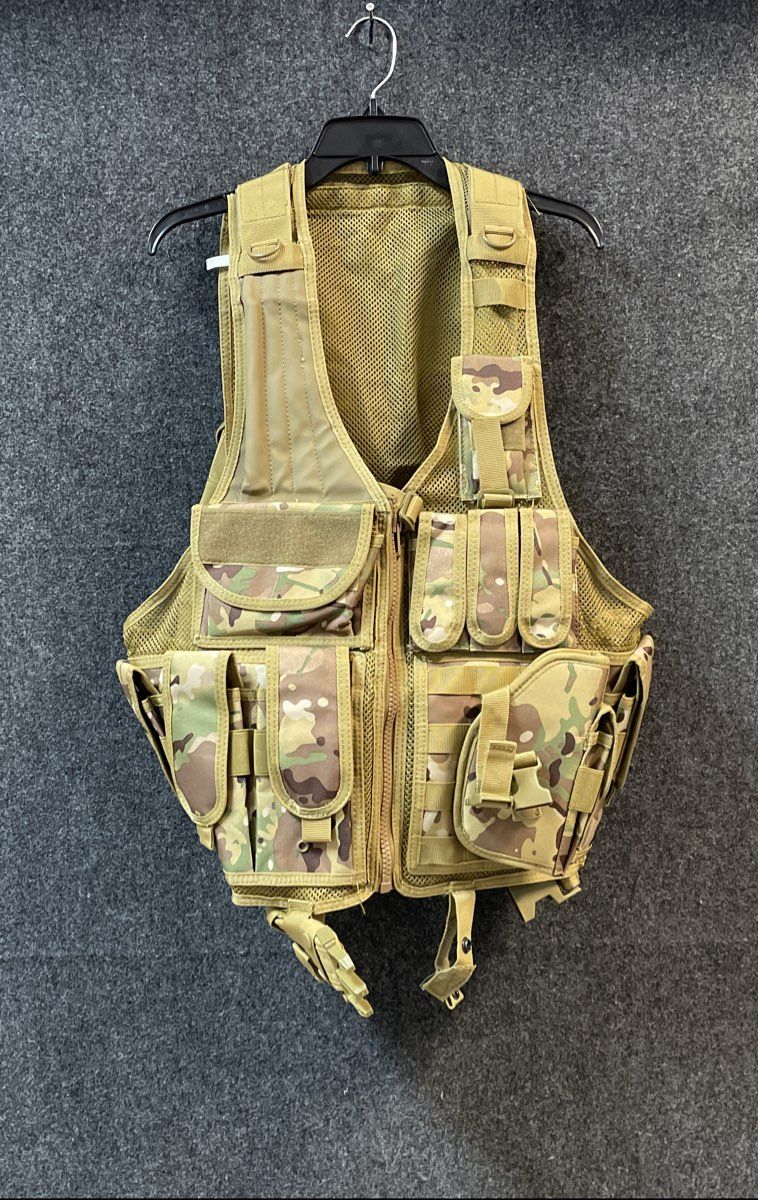 Men's Tactical Military Cross Draw Vest Tan Camo Mesh Airsoft Hunting