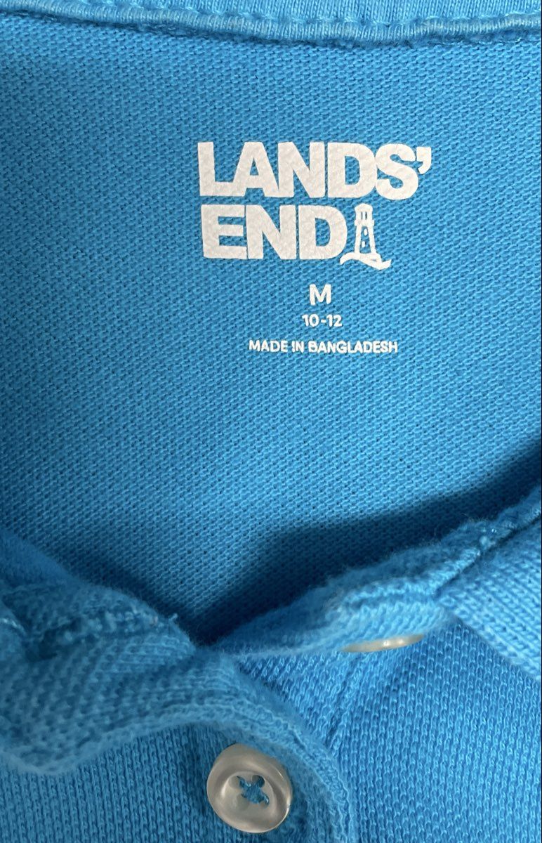 Lands' End Women's Blue Short Sleeve Cotton Pique Polo Shirt Sz M 10-12
