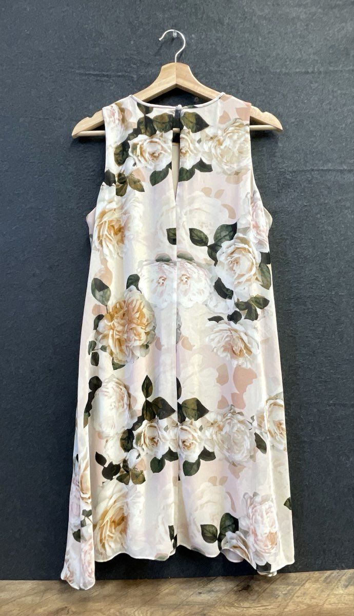 Calvin Klein Women's Pink Floral Sleeveless Trapeze Dress Beige Cream Sz 12