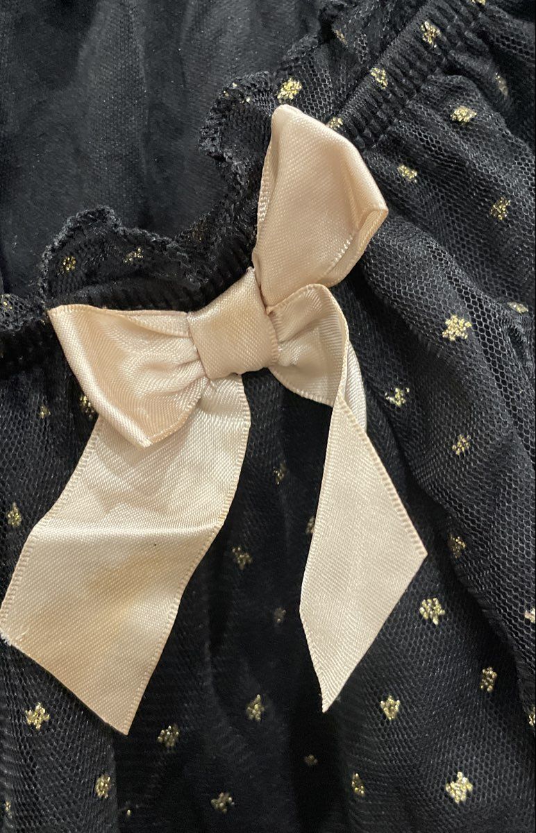 George Women's Black Metallic Polka Dot Bow Mesh Puff Sleeve Blouse Sz XL