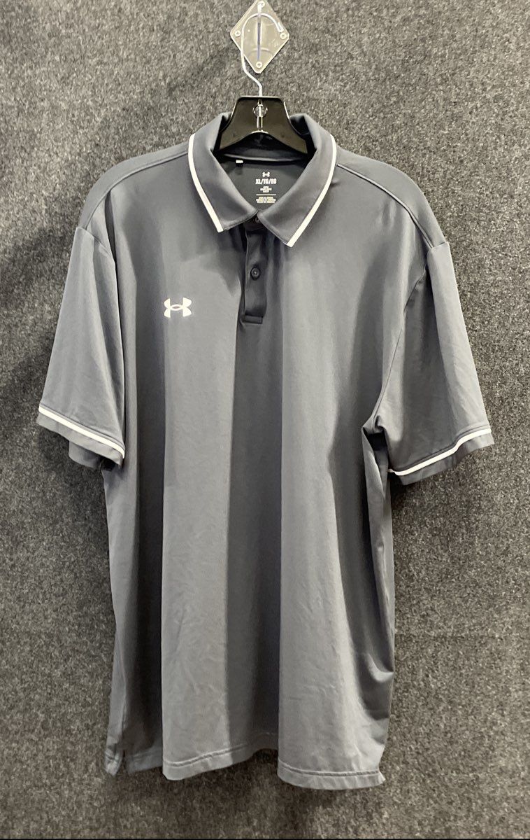 Under Armour Men's Gray Loose Fit Polo Shirt Contrast Tipping Sz XL