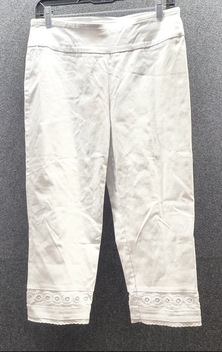 Zac & Rachel Women's White Straight Leg Eyelet Trim Crop Pants Sz 10 NWT