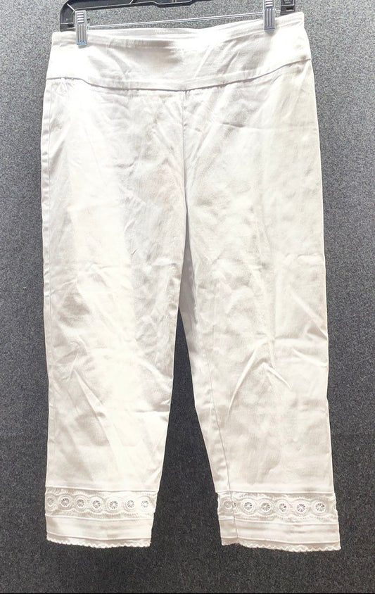 Zac & Rachel Women's White Straight Leg Eyelet Trim Crop Pants Sz 10 NWT