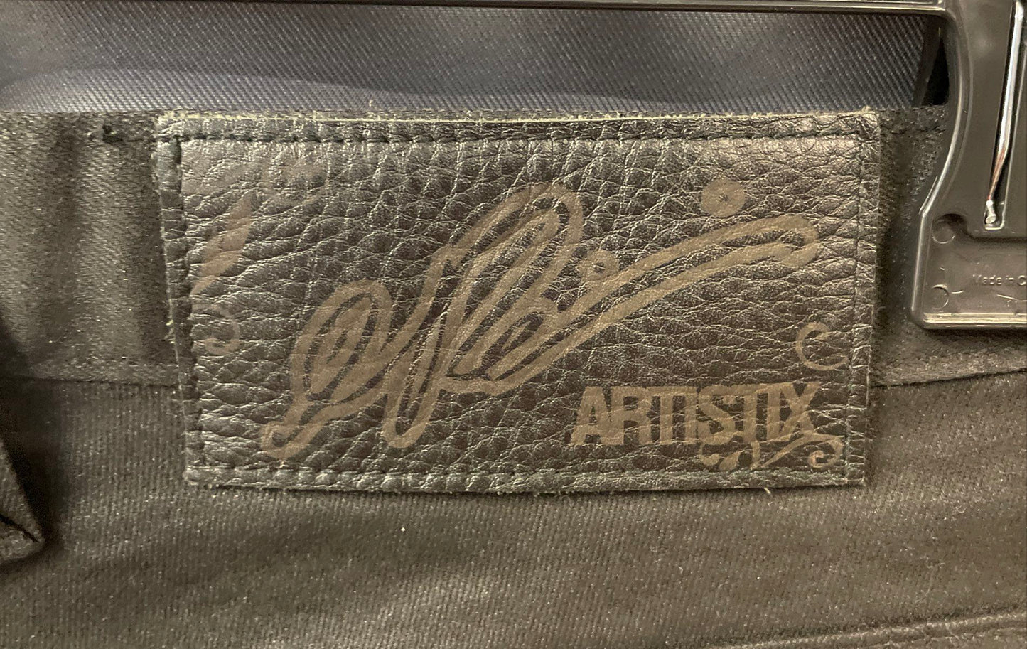 Artistix Men's Black Coated Skinny Leg Jeans Cross Embroidery Signature Sz 30x32