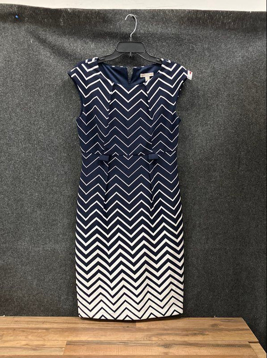 CB Established 1962 Women's Navy Chevron Zigzag Sheath Pencil Dress Sz 8