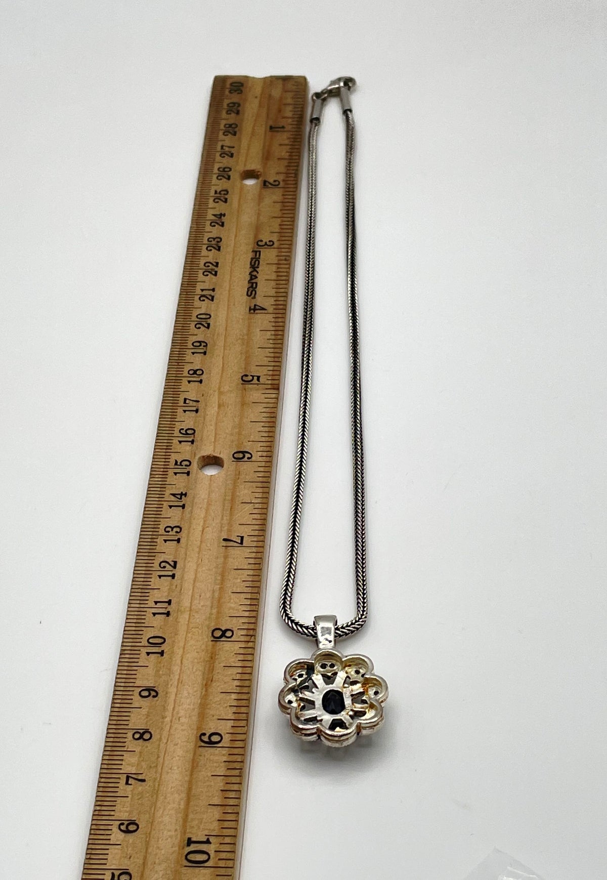 925 Sterling Silver Blue CZ Marcasite Accent Pendant Necklace 16g *Damaged*
