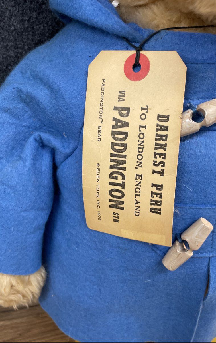 Vintage 1975 Eden Toys Paddington Bear Plush Duffle Coat Yellow Boots w/ Tag
