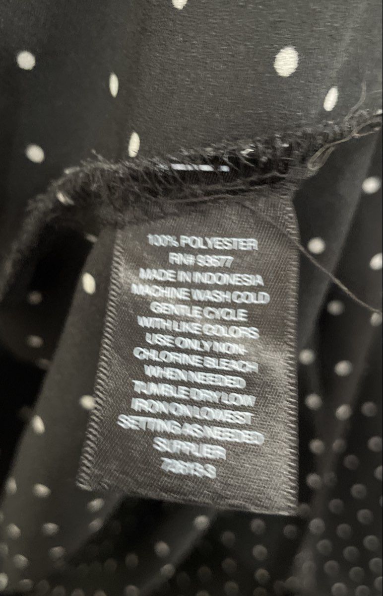 Worthington Women's Black Polkadot Button Up Tie Sleeve Blouse Size L