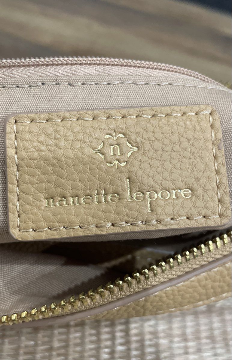 Nanette Lepore Tan Woven Leather Wristlet Clutch Bag Gold Tone Hardware