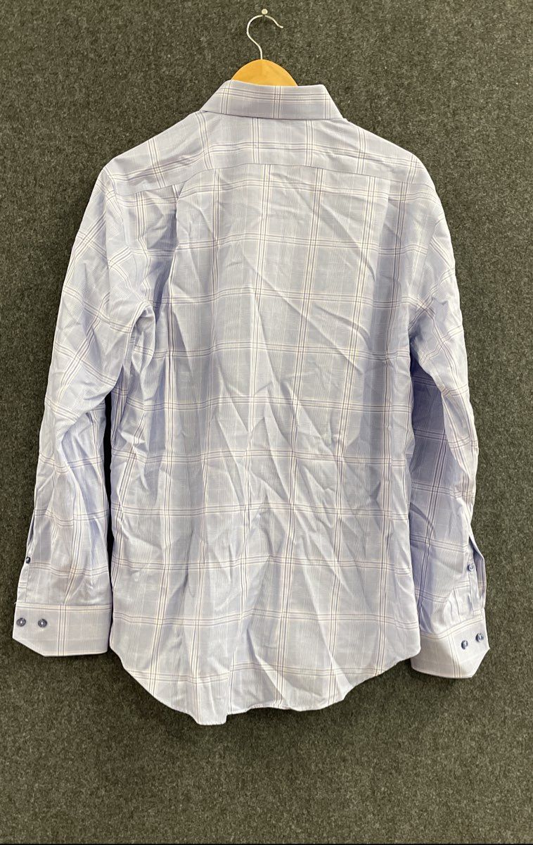 Lorenzo Uomo Men's Blue Glen Plaid Cotton Spread Collar Dress Shirt L/S