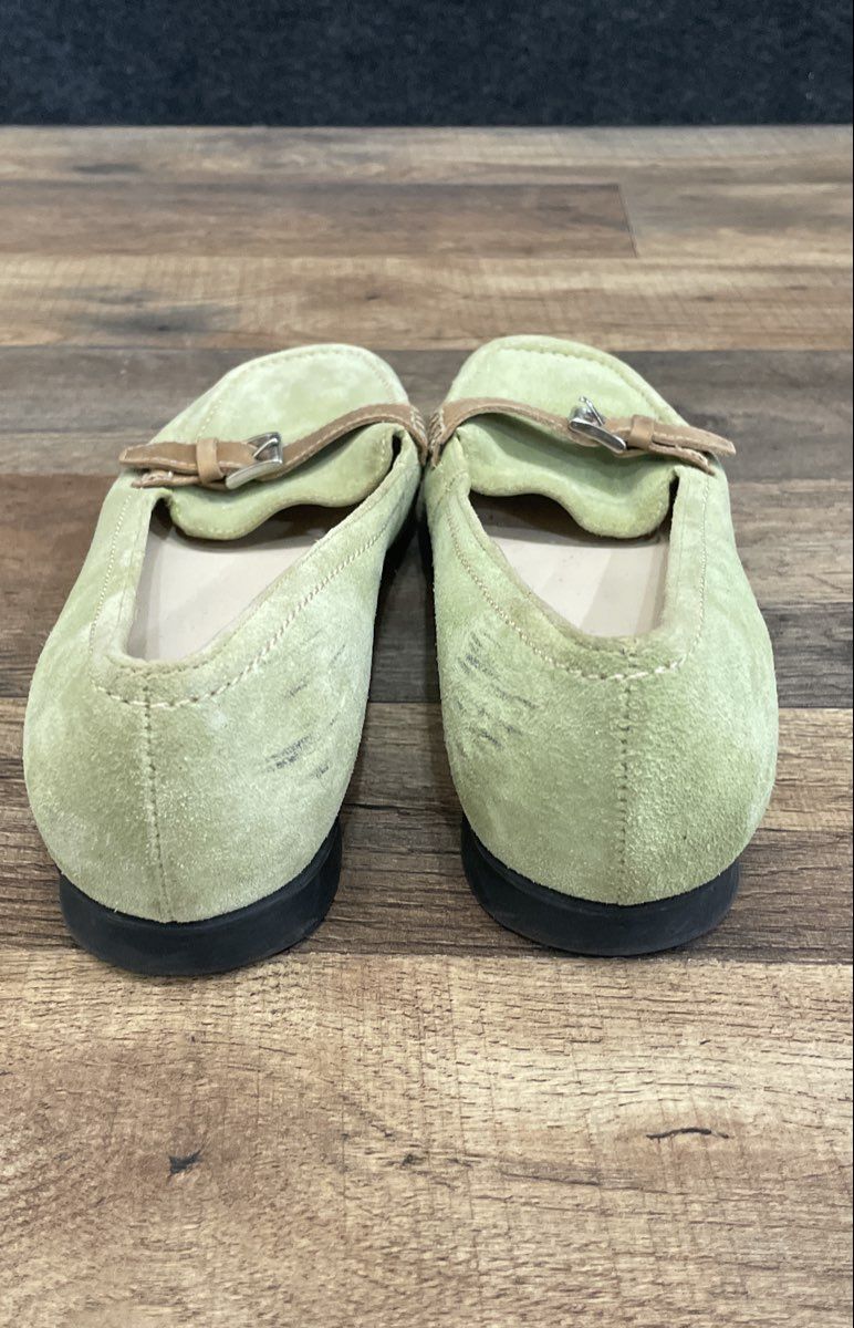 Talbots Green Suede Buckle Accent Square Toe Flat Loafers Women's Size 6B
