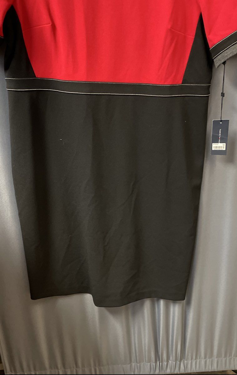 Tommy Hilfiger Women's Red Black Colorblock Sheath Dress Contrast Stitch NWT 18