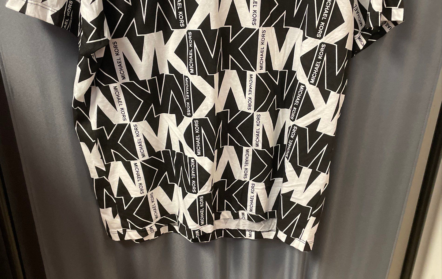 Michael Kors Men's Black White All Over MK Logo Graphic T-Shirt Cotton Sz XL
