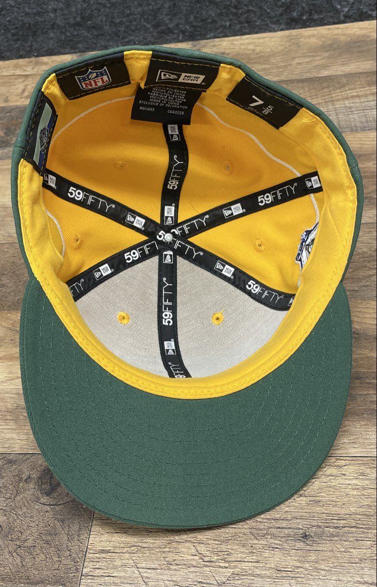 New Era Men's Green Bay Packers Green Yellow 59FIFTY NFL 100 Hat Sz 7 5/8