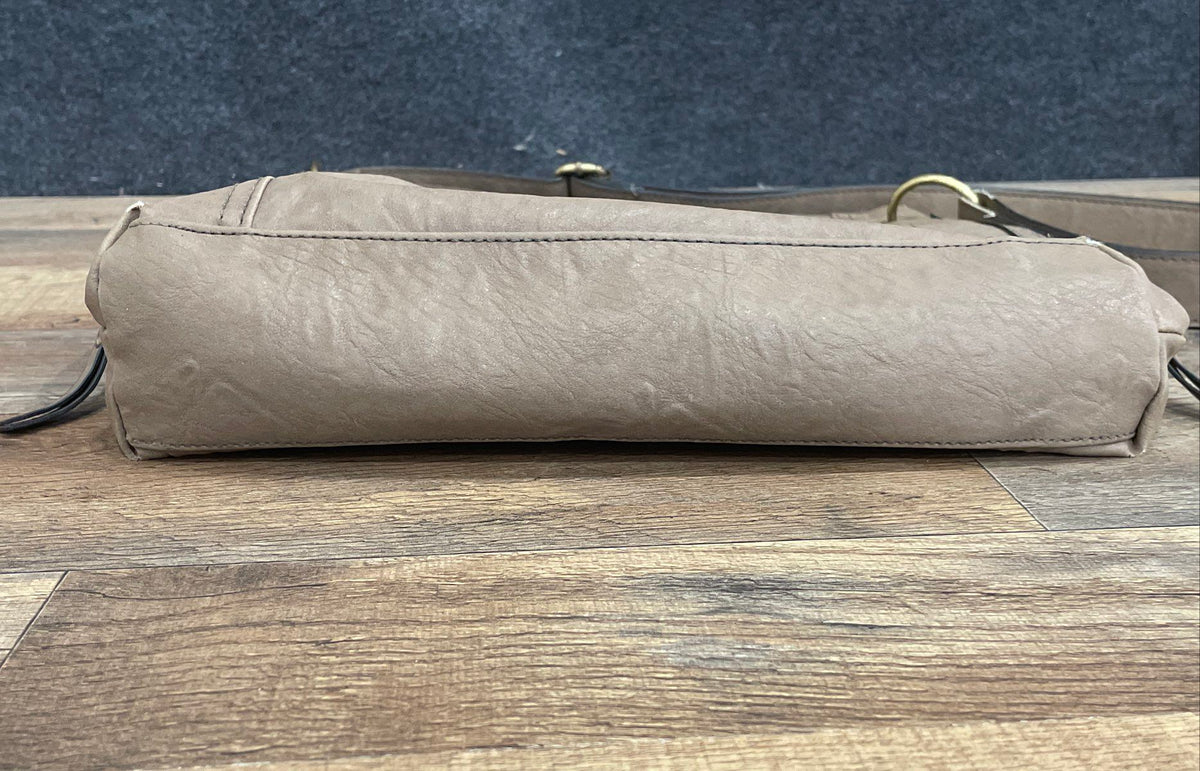 Bueno Brown Leather Multi-Pocket Crossbody Shoulder Bag Large