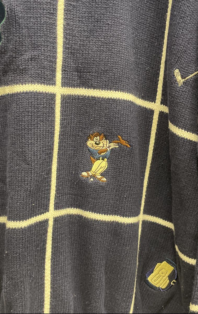 Vintage 90s Warner Bros Men's Taz Looney Tunes Golfing Sweater Blue Sz XXXL