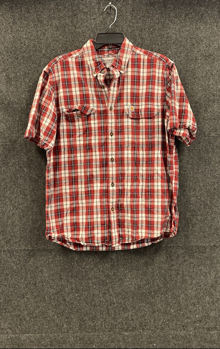 Carhartt Men's Red White Blue Plaid Short Sleeve Flannel Shirt 100139 Size L