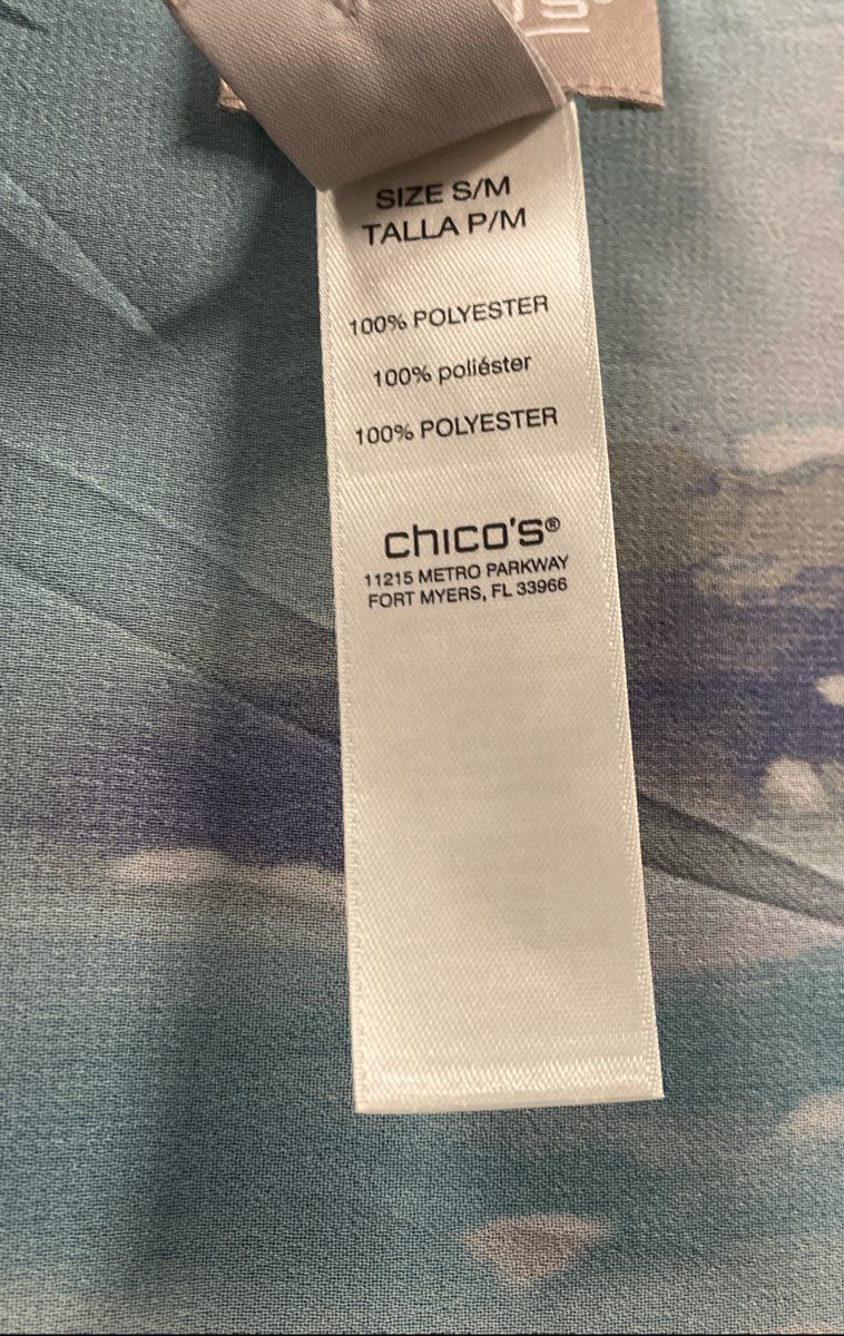 Chico's Women's Paula V Poncho Tibetan Aqua Blue Mixed Watercolor Sz S/M NWT