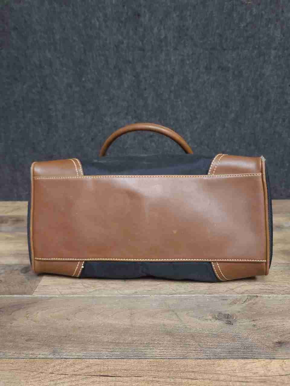American Living Black Canvas Brown Leather Trim Small Duffle Satchel Bag