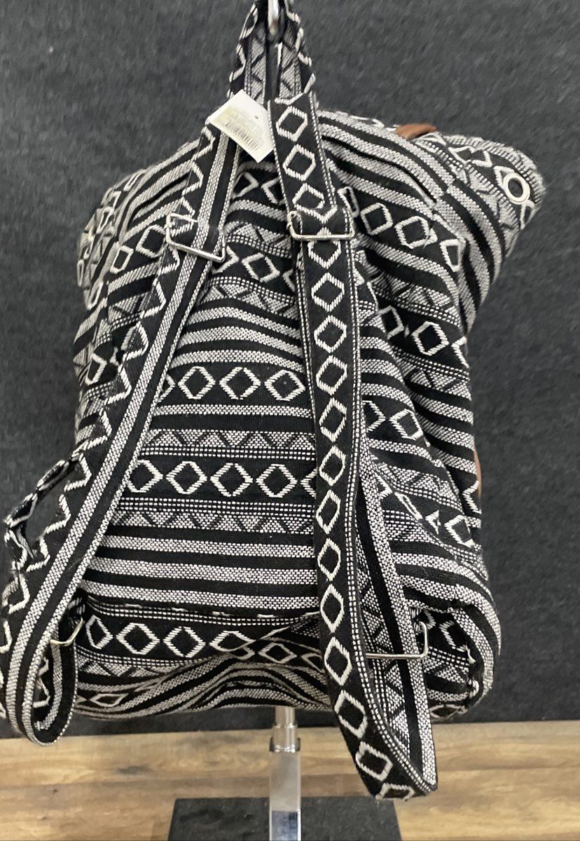 Golden Bay Co Black White Geometric Woven Belize Backpack Large NWT
