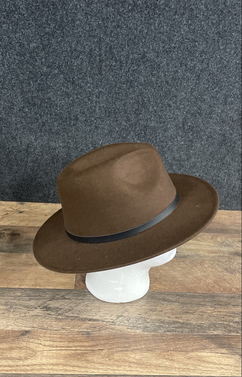 Women's Wide Brim Fedora Hats Lot of 2 Brown Olive Green Polyester Felt Size 57