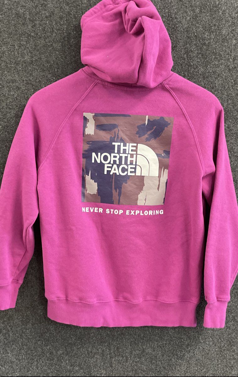 The North Face Women's Pink Hoodie Camo Box Logo Pullover Circular Design Sz M