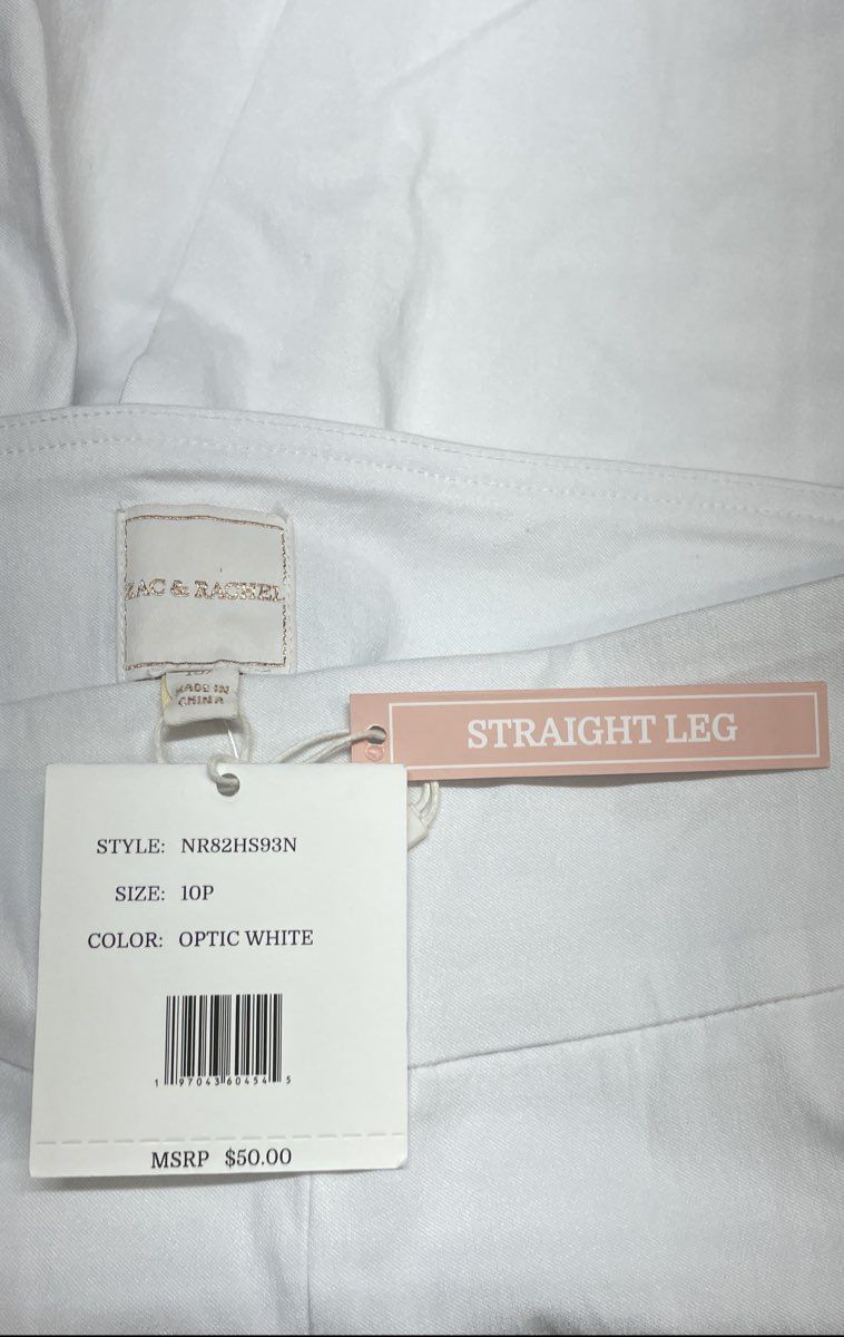 Zac & Rachel Women's White Straight Leg Eyelet Trim Crop Pants Sz 10 NWT