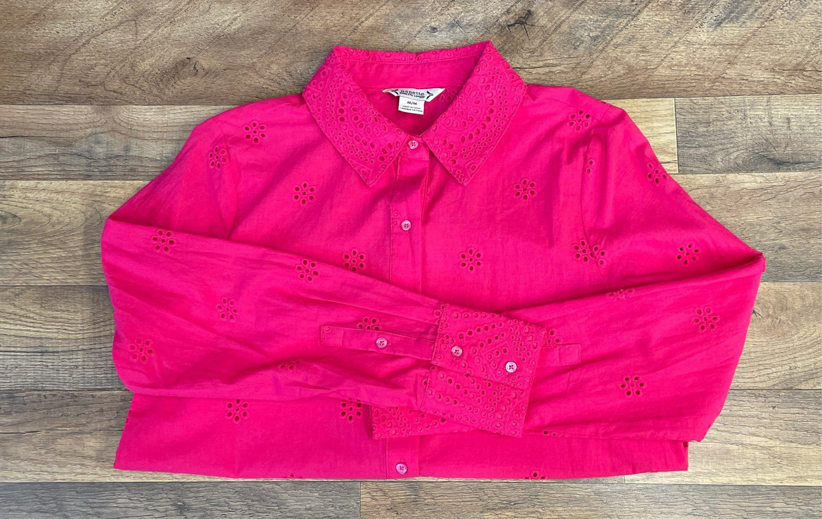 Nanette Nanette Lepore Women's Pink Eyelet Embroidered Scalloped Blouse Sz M