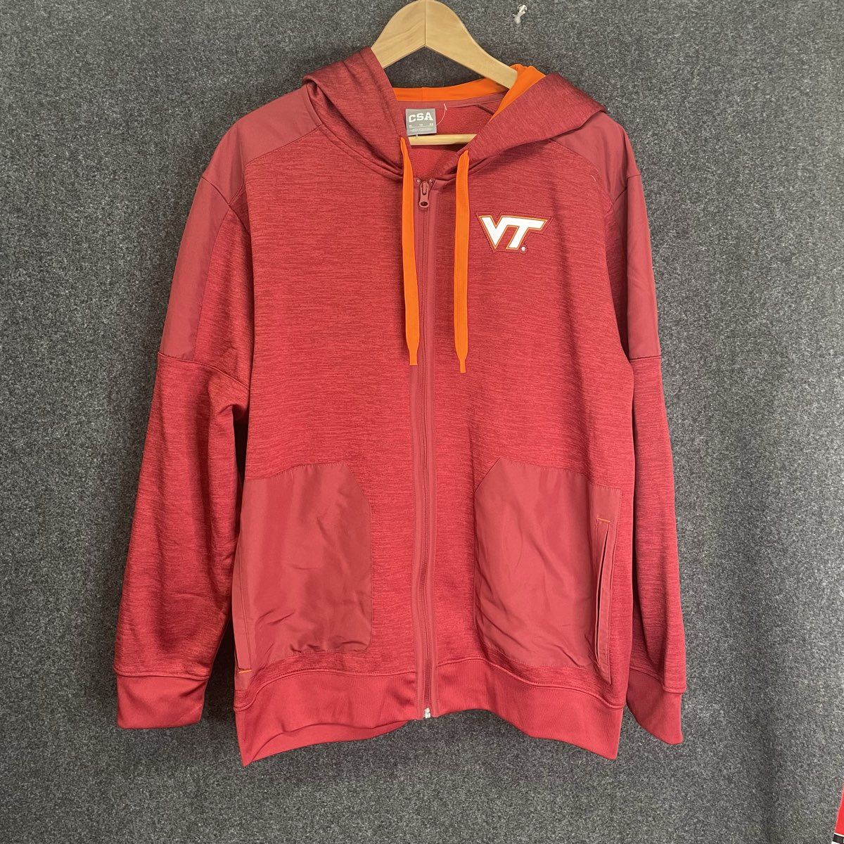 CSA Men's Virginia Tech Hokies Full Zip Hoodie Maroon Orange Fleece Sz XL
