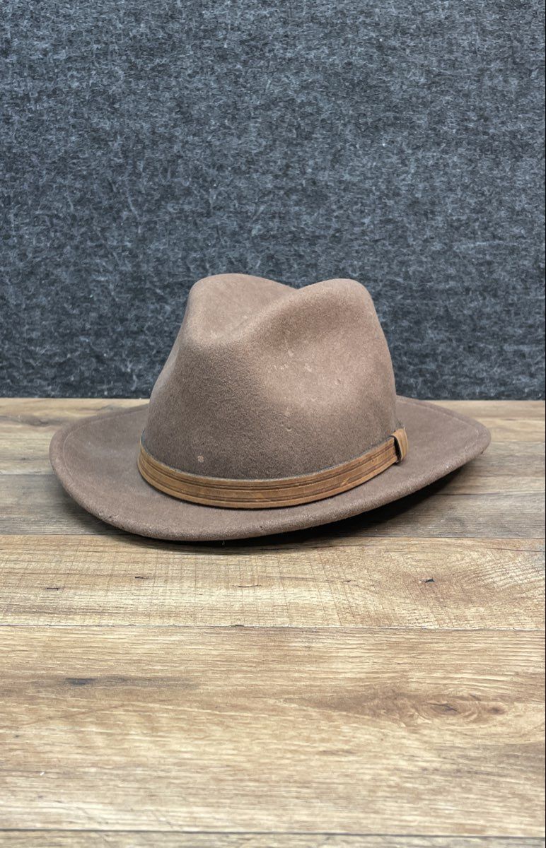 Bailey Brown Felt Fedora Safari Hat Wood Band USA Made Sz Small