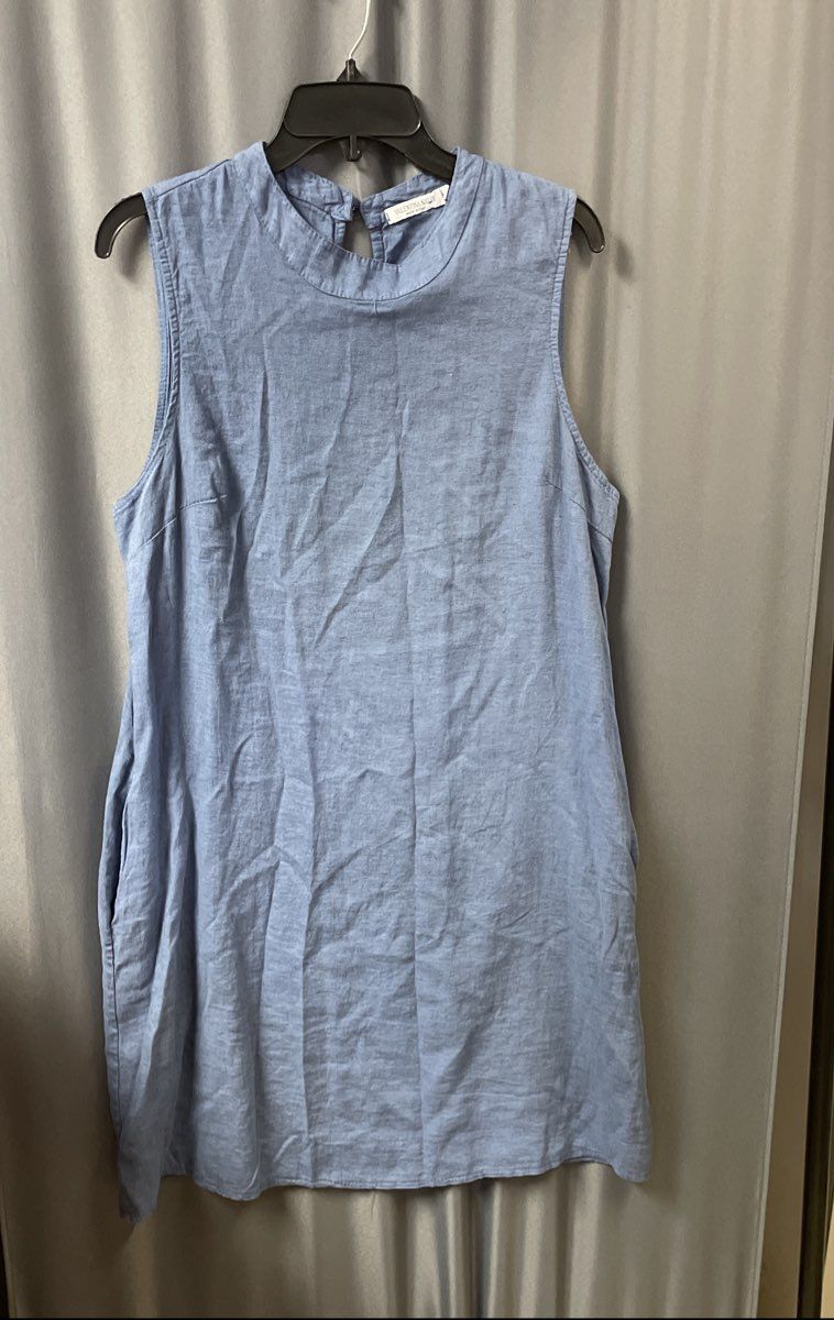 Valentina Naldi Women's Blue Linen Blend Sleeveless Dress Made in Italy Sz L