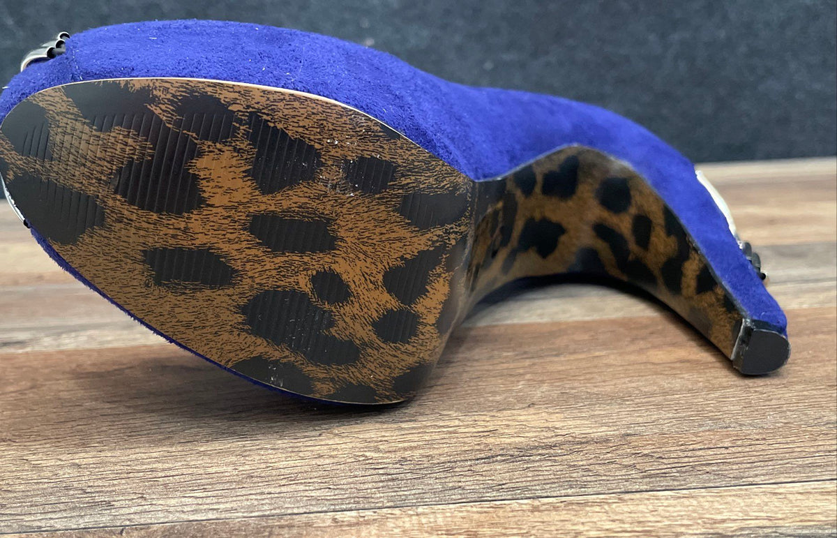 Bettie Page Purple Suede Platform High Heel Pumps Leopard Sole Size 9