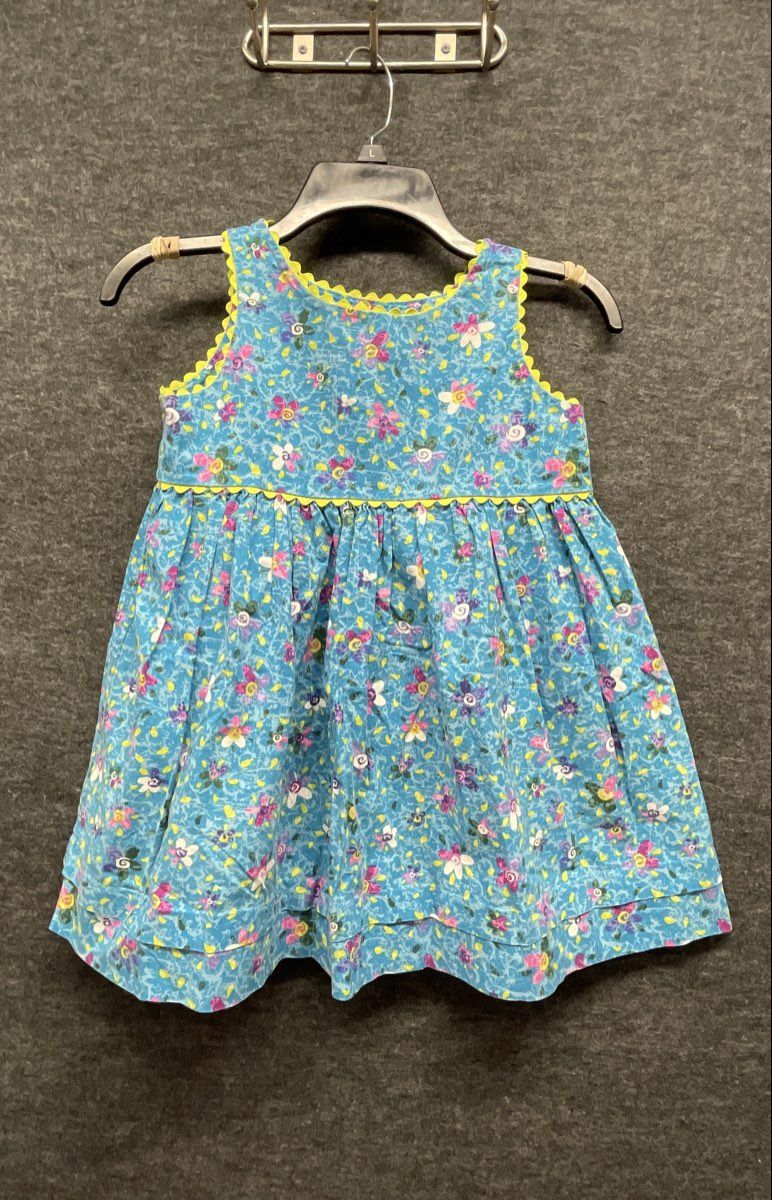 Girls Minnie Mouse Red Polka Dot Dress & Blue Floral Ric Rac Trim Dress Lot