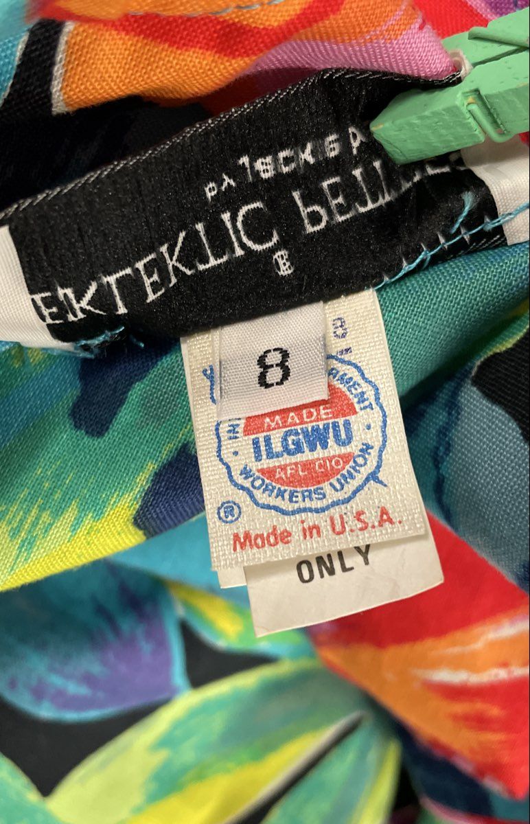 Vintage 90s Eklektic Petites Women's Floral Tropical Cotton Belted Dress Sz 8