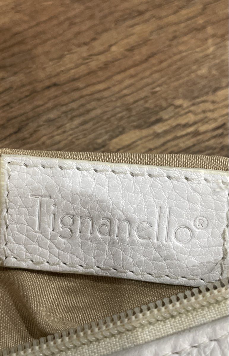 Tignanello White Pebbled Leather Shoulder Bag Tote Silver Hardware