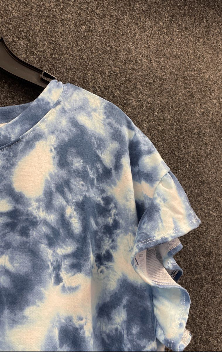 Crown & Ivy Women's Blue White Tie Dye Tiered Baby Terry Dress NWT Sz XL
