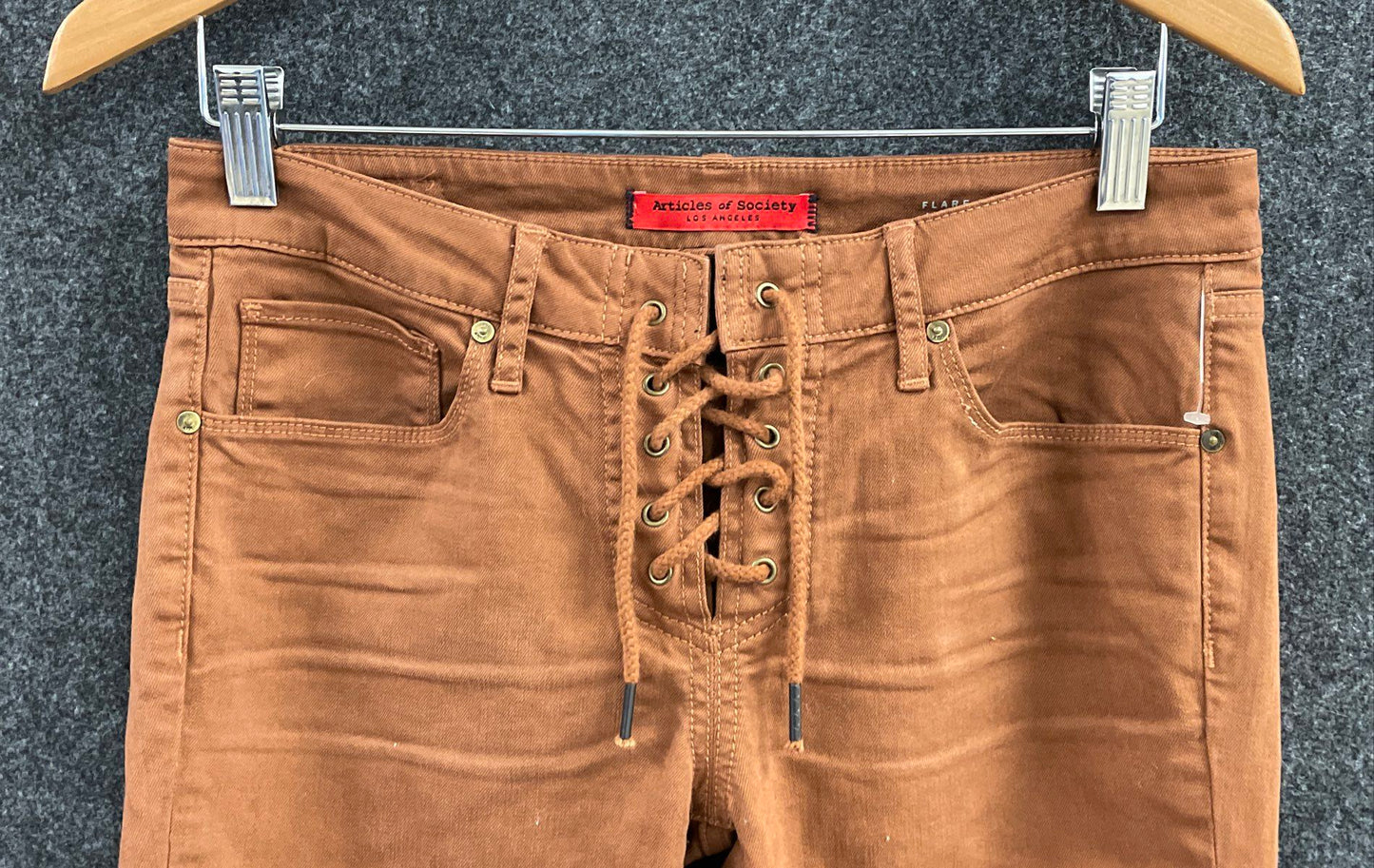 Articles of Society Women's Brown Lace Up Flare Jeans Size 28 NWT