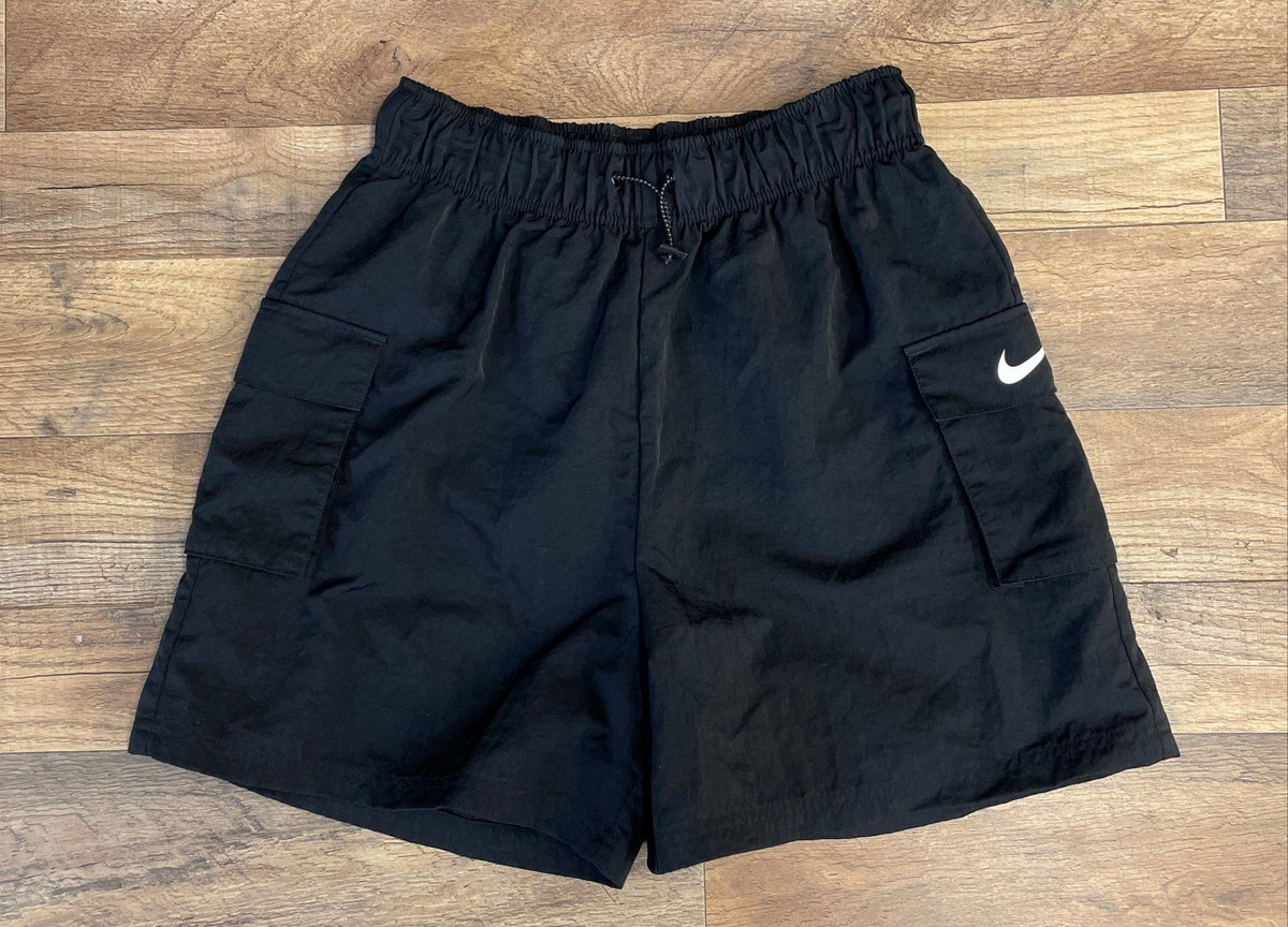 Nike Women's Black Woven High-Rise Cargo Shorts Swoosh Sz S
