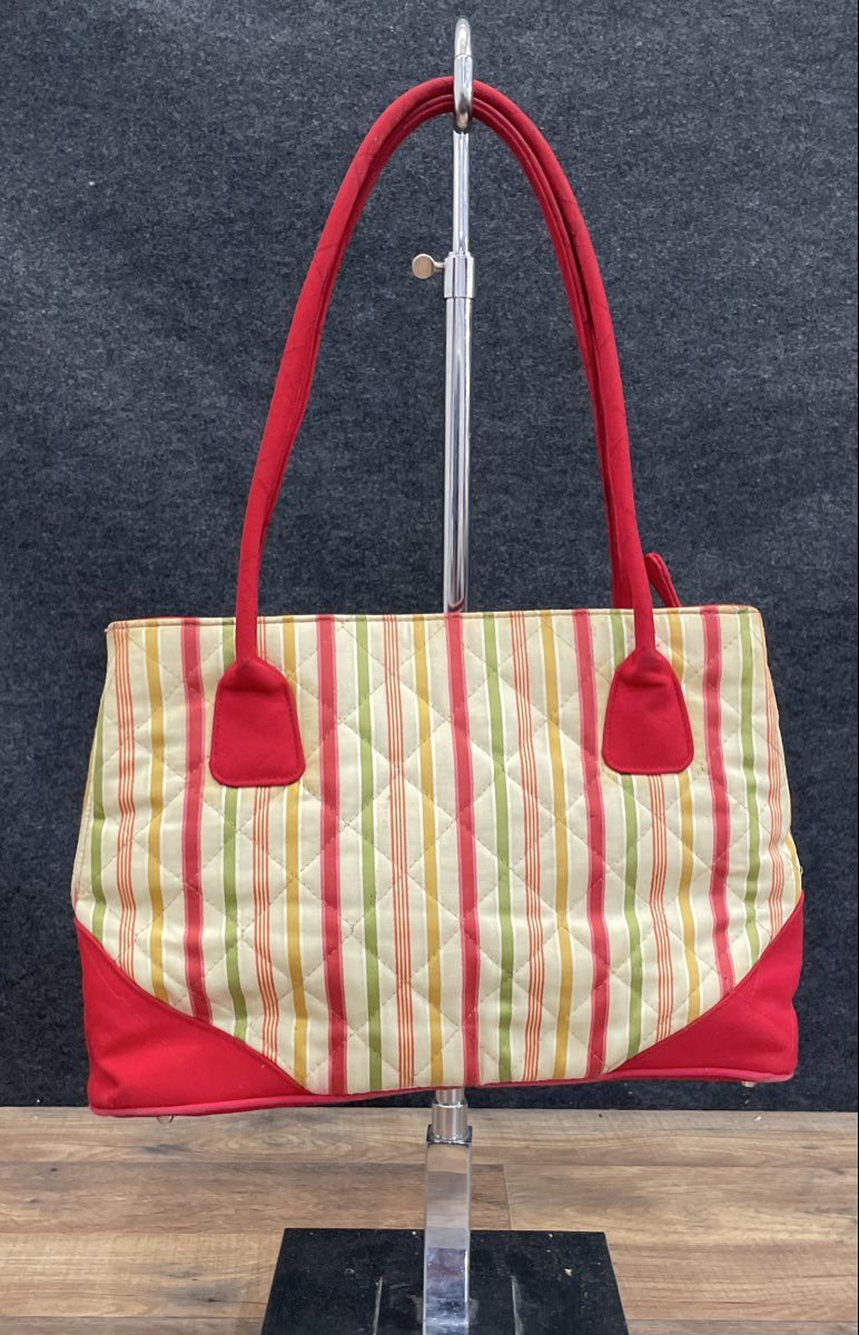 Talulah New York Red Multicolor Striped Quilted Canvas Tote Shoulder Bag Large